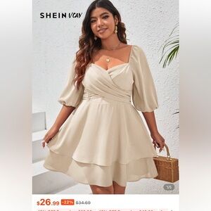 SHEIN Apricot Mini Dress with Puff Sleeves